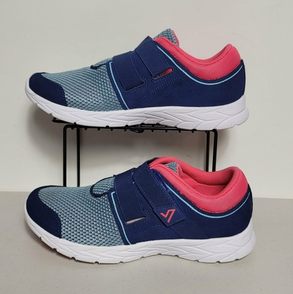 Vionic Women's Size 7.5 Ema Blue Navy Suede Mesh Adjustable Sneakers Shoes